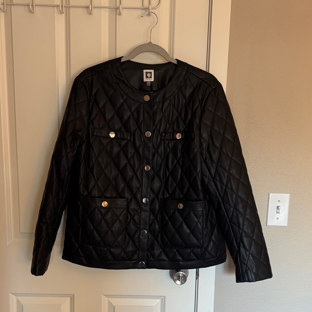 Ann Klein Black Quilted Faux Leather Women's Jacket